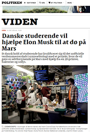 Picture of article in Politiken: Danish students will help Elon Musk to die on Mars
